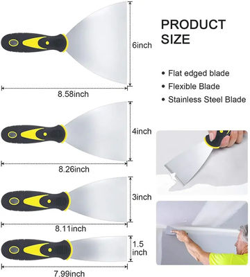 4 แพ็ค Multi Putty Knife Scrapers ชุด Spackle Knife พรีเมียมเหล็กไร้สารสแตนเลส สี Scraper Blade
