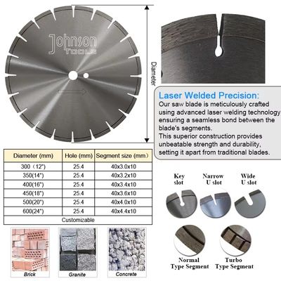 10" Laser Welded Concrete Diamond Blade with Hexagon Hole