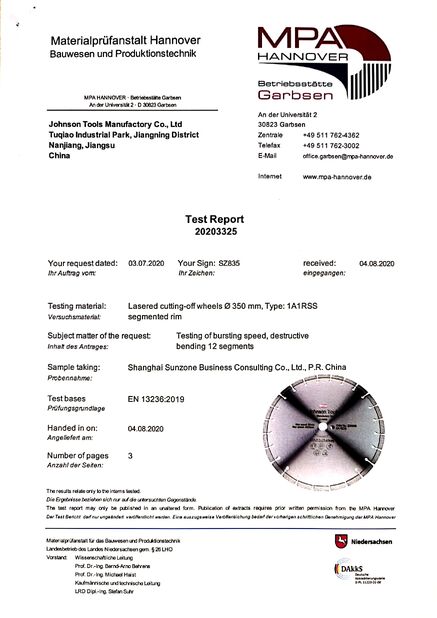 จีน Johnson Tools Manufactory Co.,Ltd รับรอง
